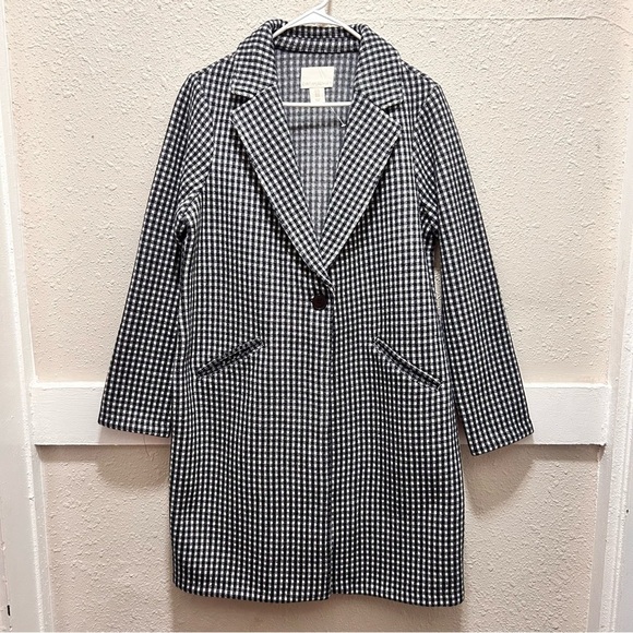 Cynthia Rowley Black and White Checkered Wool Blend Single Button Coat Medium - Picture 1 of 6